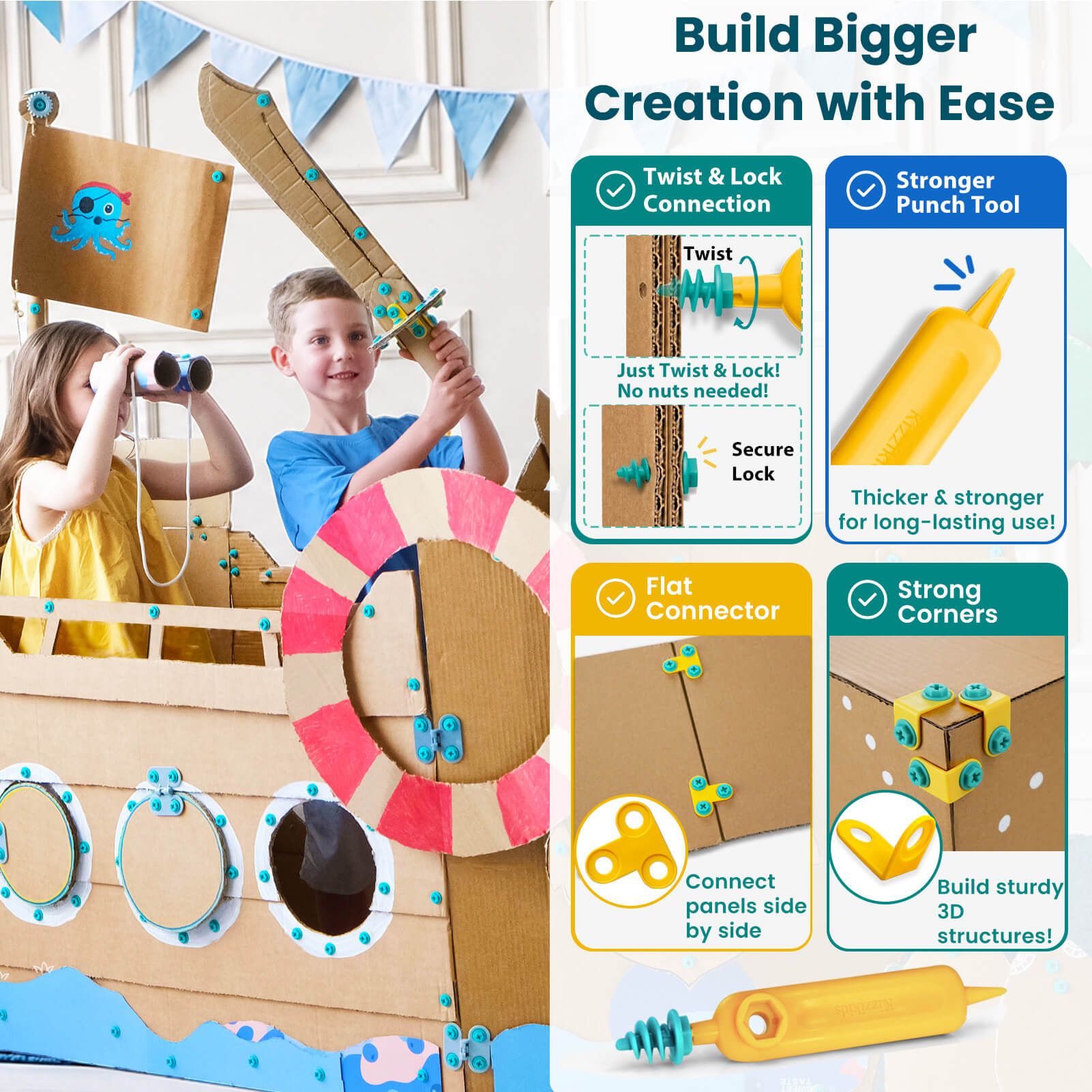 Cardboard Construction Kit for Kids | 219 PCS |Kizzikids
