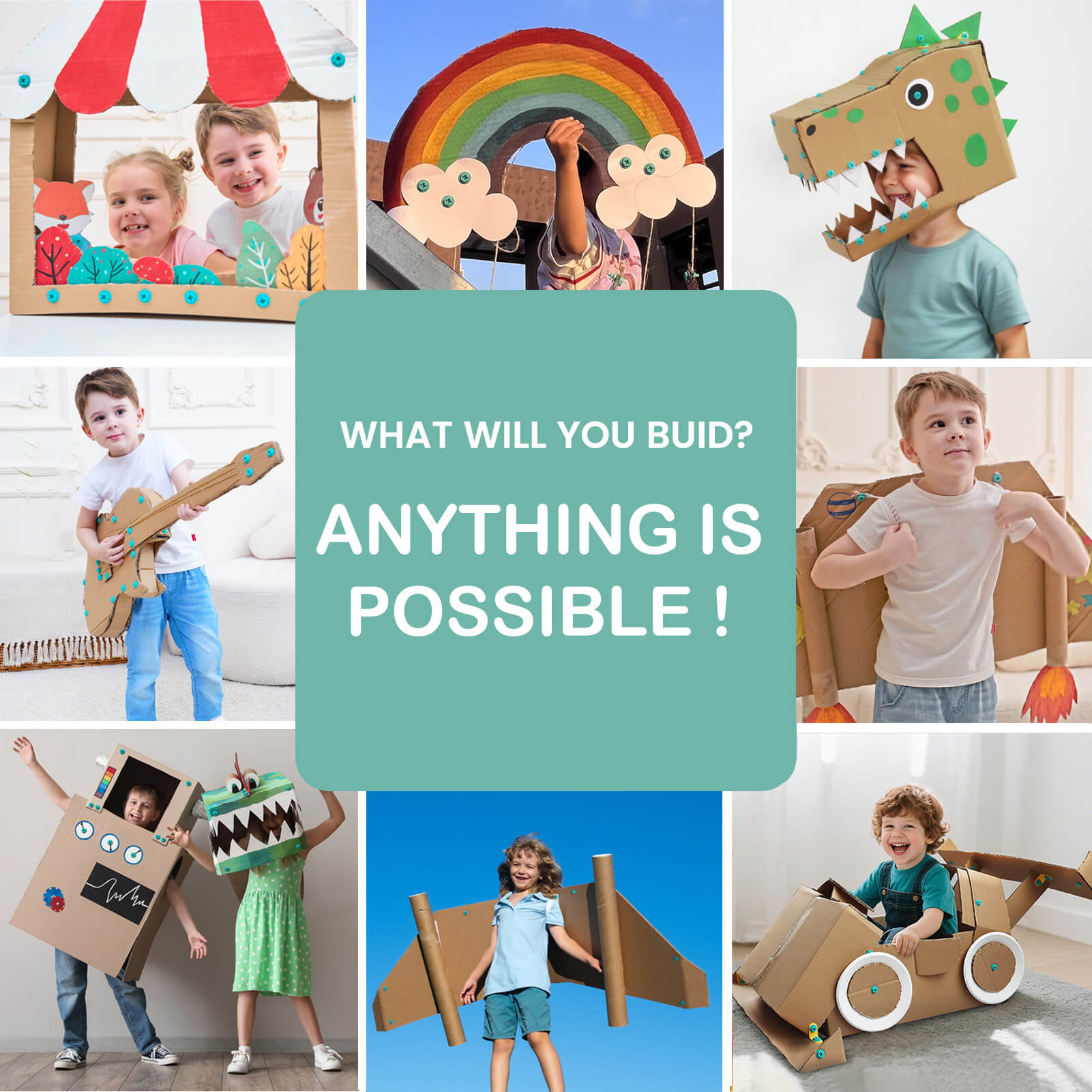 Cardboard Construction Kit for Kids | 219 PCS |Kizzikids